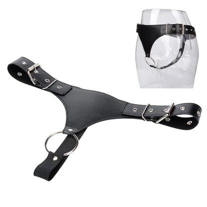 Leather Butt Plug Harness with Cock  Male Chastity Belt Device for Anal Plug Adult Sex Toys Open Crotch Panties Lingerie