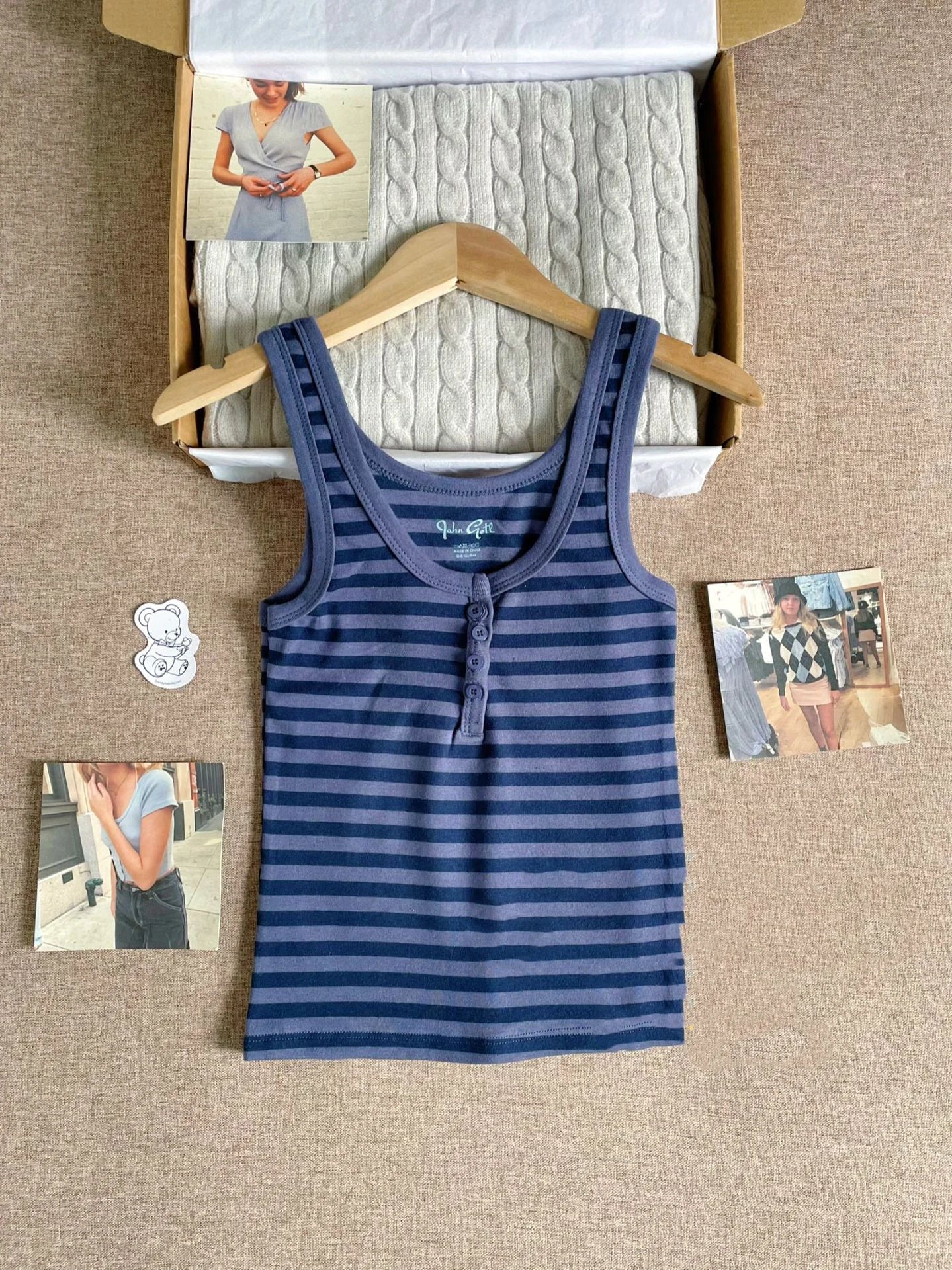 Navy Striped 2 Piece Sets Women Vintage Buttons Cotton Long Sleeve Tee Straight Trousers Home Sweet T-shirt Pant Pajama Set Y2K