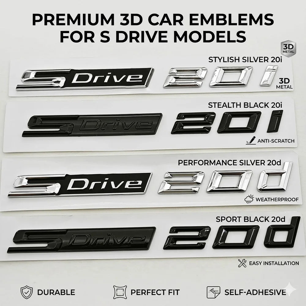 3D ABS Car Styling Logo sDrive 20i 20d Emblem Badge Sticker For BMW X1 X2 X3 Z4 Trunk Fender Decal Gloss Black Silver Accessorie