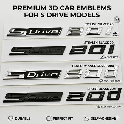 3D ABS Car Styling Logo sDrive 20i 20d Emblem Badge Sticker For BMW X1 X2 X3 Z4 Trunk Fender Decal Gloss Black Silver Accessorie