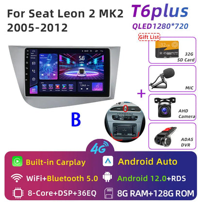 Jundof Car radio For Seat Leon 2 MK2 2005-2012 Carplay Android auto Qualcomm Car stereo Multimedia player 4G Wifi DSP 36EQ RHD