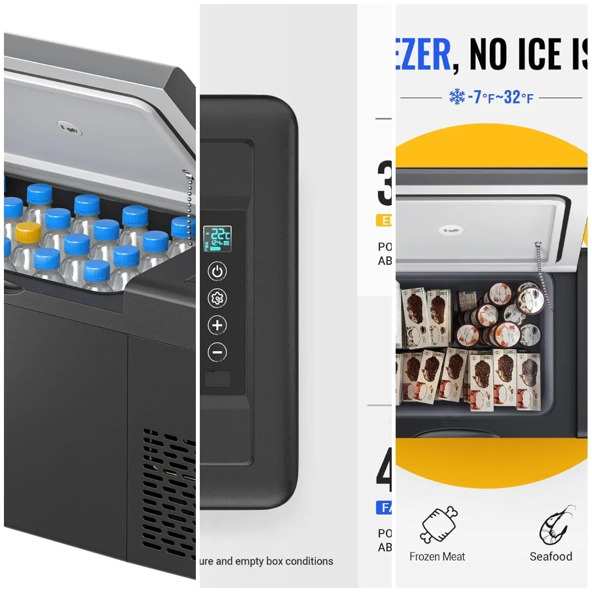 12 Refrigerator 12V Car Fridge 23 Quart Portable Freezer Compressor Cooler 12/24V DC 110~240V AC for