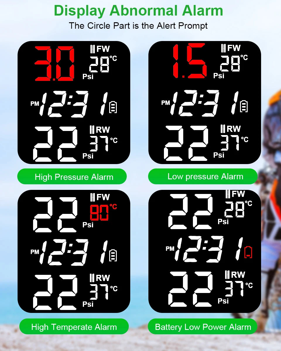 Powstation TPMS Wireless Motorcycle Tire Pressure Monitoring System Solar Charge Tyre Temperature Alarm System Colorful Display