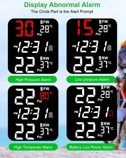 Powstation TPMS Wireless Motorcycle Tire Pressure Monitoring System Solar Charge Tyre Temperature Alarm System Colorful Display