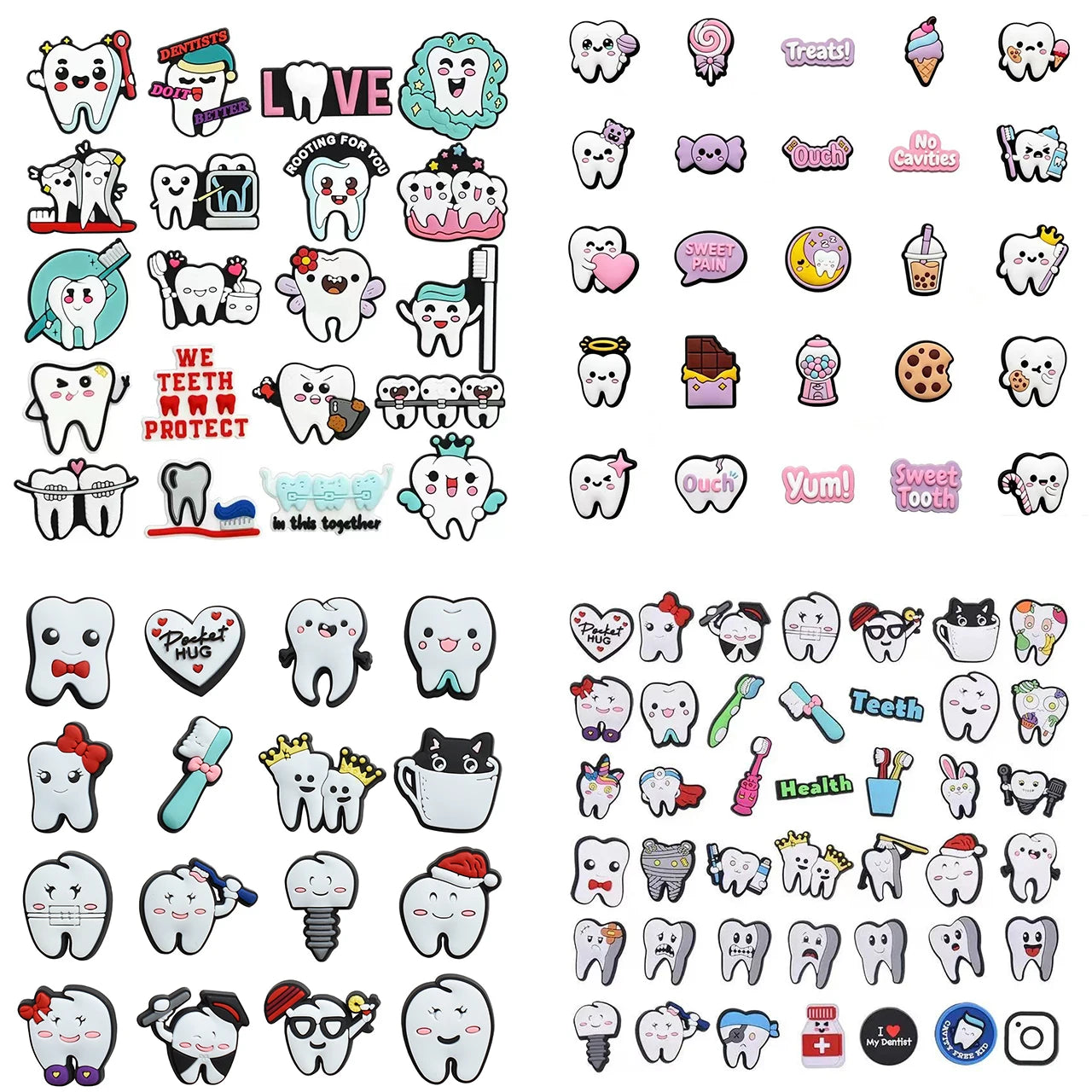 16-100pcs Series of Dental Care Shoe Charms For Sandals,Shoe Decoration Accessories Shoe Pins Great Gift For Men Women