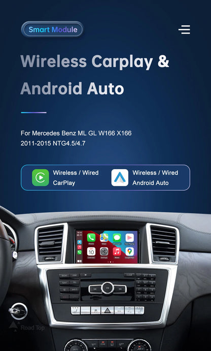 Road Top Wireless CarPlay Android Auto for Mercedes Benz ML GL W166 X166 2012-2015, with Mirror Link AirPlay Car Play Functions