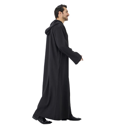 TH848 Men's Muslim Middle Eastern Men Long Sleeves Hooded Solid Color Zipper Robe Arab Male Jubba Thobe
