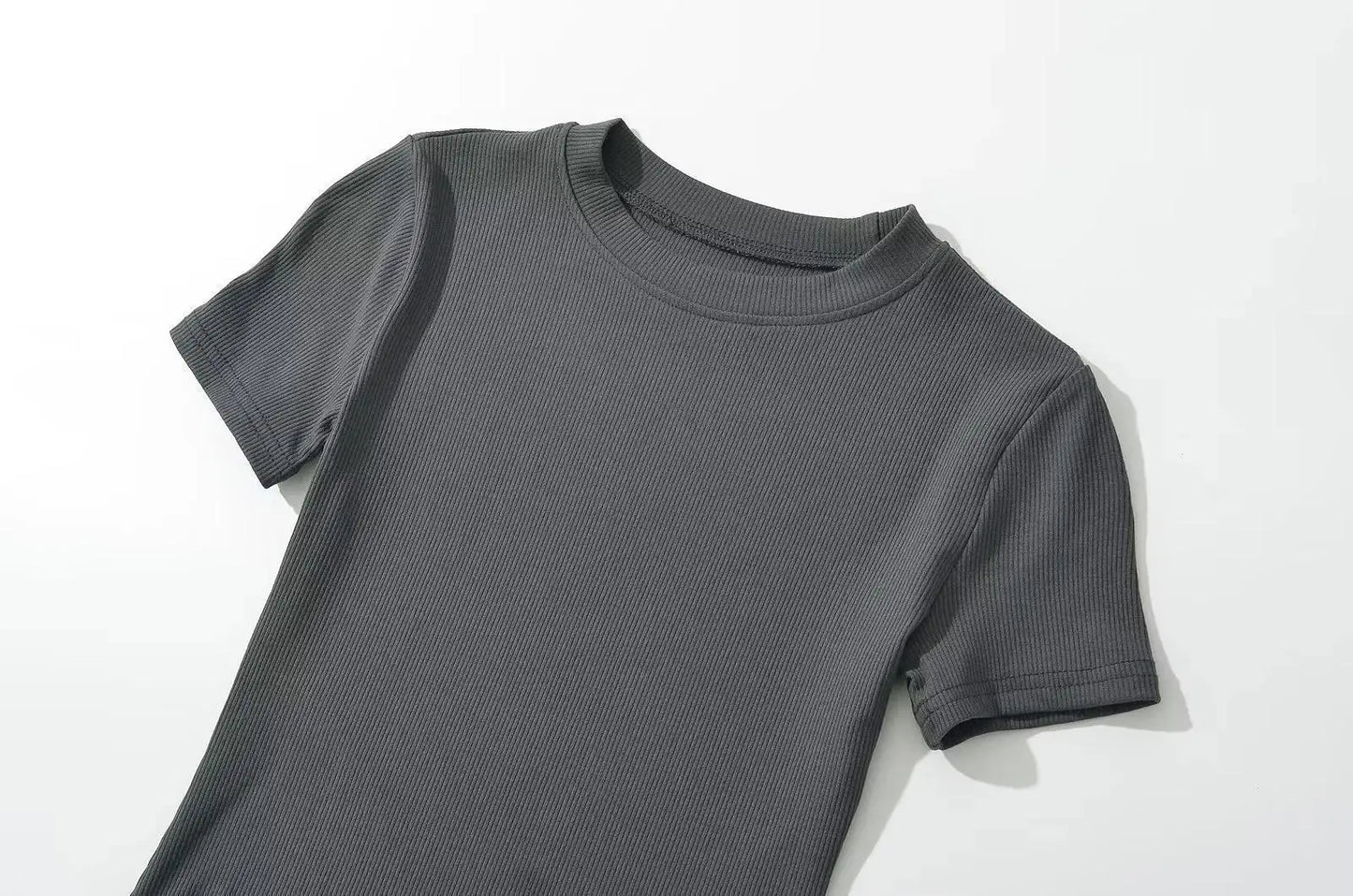 Summer Short Sleeve O-neck Knitted Bodysuits Women Stretchable Slim Basic Solid Color Tops
