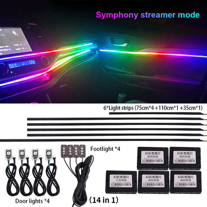 18 in 1 New LED Hidden Car Ambient Light Interior LED Black Hidden Acrylic Atmosphere Strip RGB 64/Full Colors Streamer Symphony