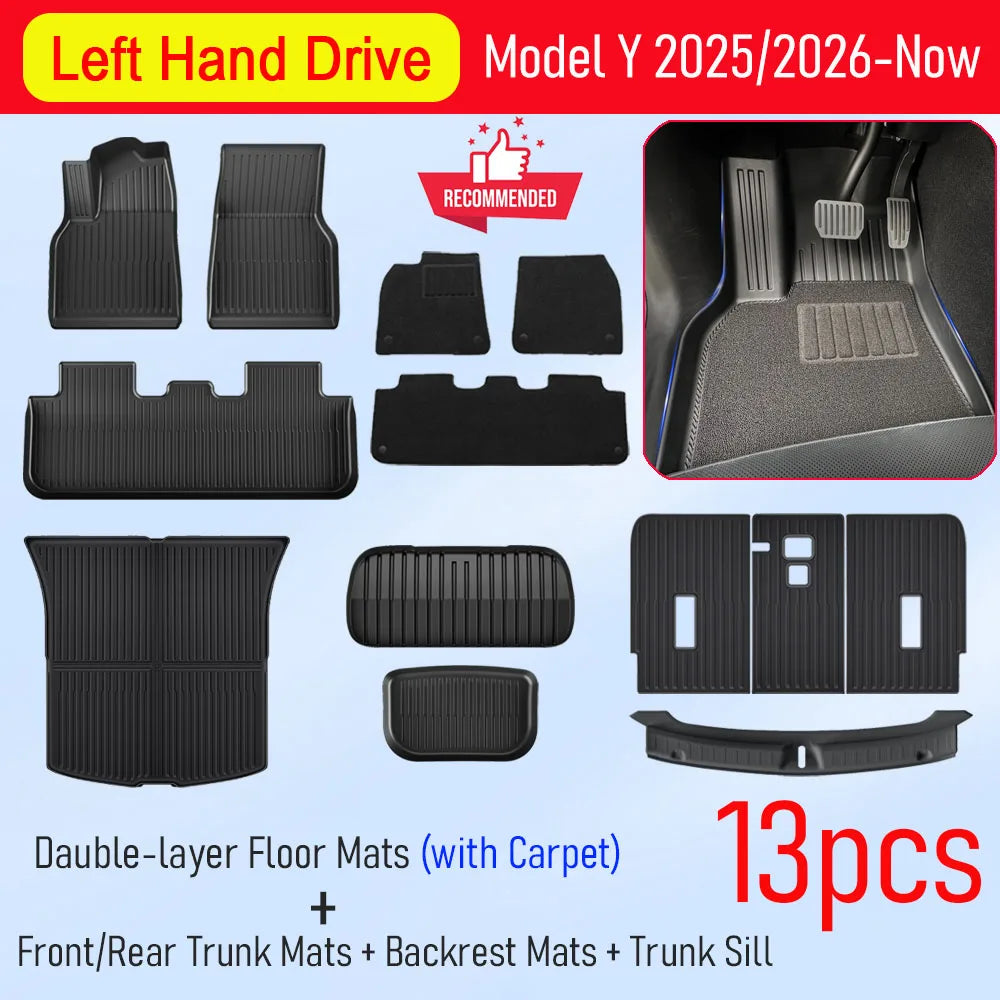 USVOTOV For Tesla Model Y Juniper 2025 2026 Floor Mats TPE Front Rear Cargo Liner Backrest Pads Trunk Mats for Tesla Accessories