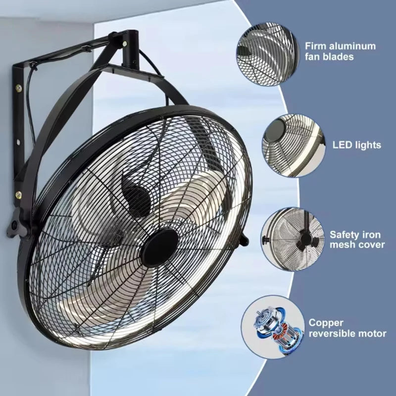 Nwe LED Wall Fan Remote Control 6 Speed Electric Fan Ventilation Multi-Adjustable Oscillating Head Timer Ceiling Fan Light