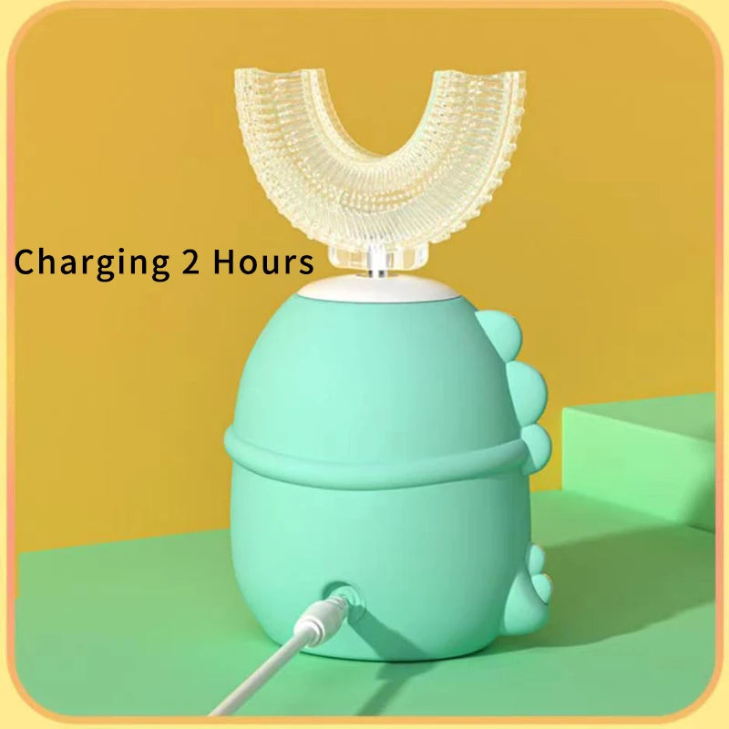 Kids U-shaped Sonic Electric Toothbrush Rechargeable 360 Degrees Automatic Tooth Brushes for Children Teeth Whitening Blue Light