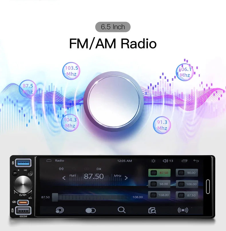 1 Din Car Radio Universal Wireless Carplay Android Auto Car Multimedia MP5 BT Car Stereo Type-C USB FM/AM IPS Touch Screen