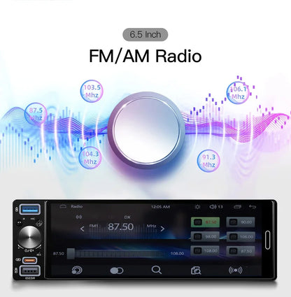 1 Din Car Radio Universal Wireless Carplay Android Auto Car Multimedia MP5 BT Car Stereo Type-C USB FM/AM IPS Touch Screen
