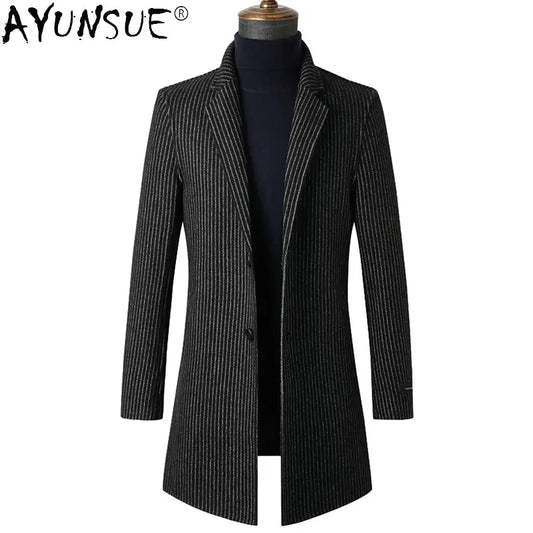 AYUNSUE Double-sided 80% Wool Jacket Men's Mid Length Autumn Winter Striped Suit Jackets Wool Trench Coat Men's Clothing Abrigos