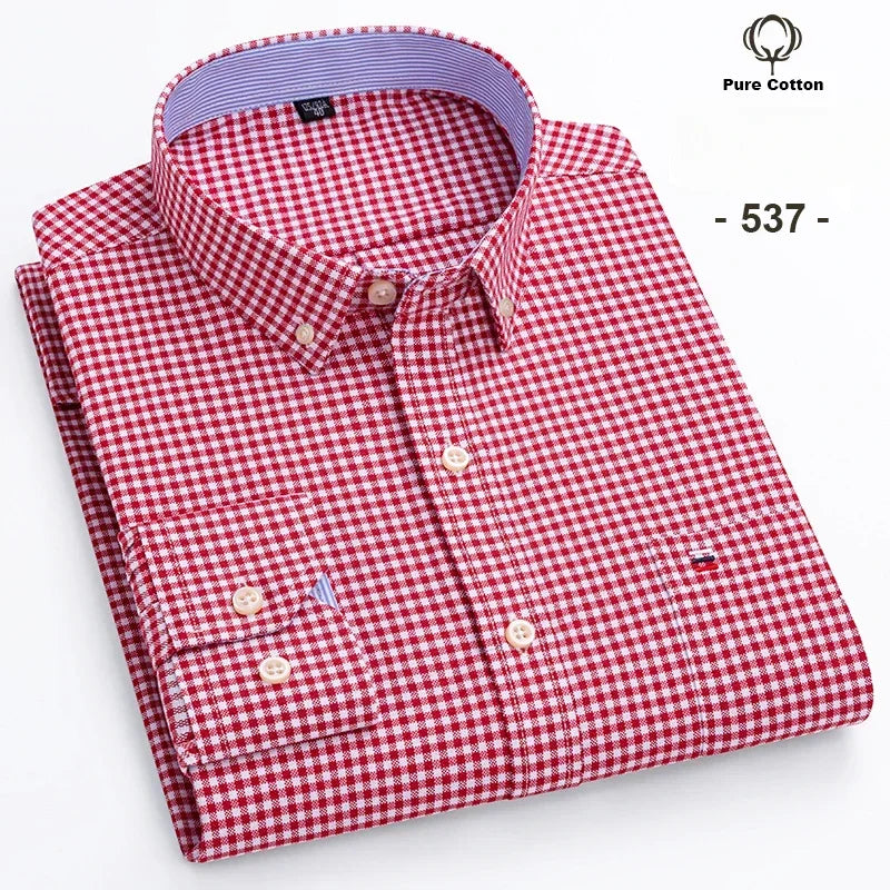New In Shirt Plus Size 7XL 100% Cotton Oxford Long-Sleeve Shirts for Man Slim Fit Formal Plain Shirt Plaid Office Elegant Clothe