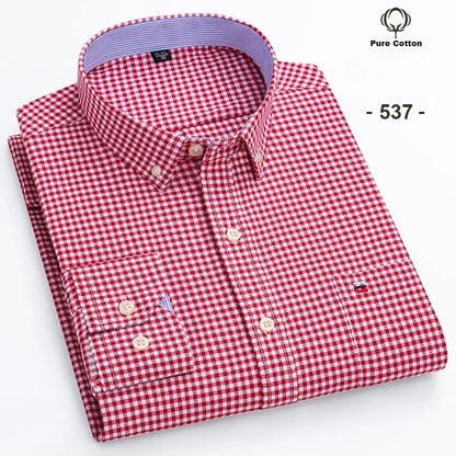New In Shirt Plus Size 7XL 100% Cotton Oxford Long-Sleeve Shirts for Man Slim Fit Formal Plain Shirt Plaid Office Elegant Clothe