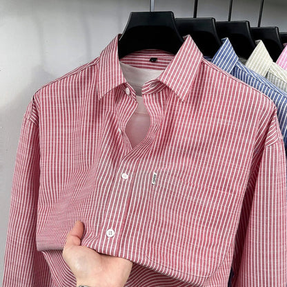 Men's Cotton-Linen Long-sleeved Striped Shirt | Notch Collar Design | Casual To Business Casual Wear Daily Commute