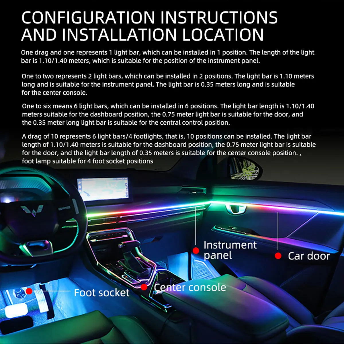 10 in 1 Car Interior Acrylic LED Ambient Lights For Tesla USB APP Remote Control RGB Symphony Atmosphere Lamp with Cigar Lighter