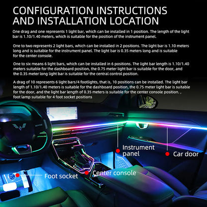10 in 1 Car Interior Acrylic LED Ambient Lights For Tesla USB APP Remote Control RGB Symphony Atmosphere Lamp with Cigar Lighter