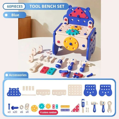 Kids pretend play hippo repair toolbox with simulation electric drill, screw tightening, take-apart & assembly play set.