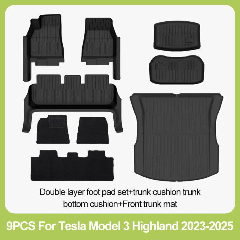 For New Tesla Model 3 Highland Car Floor Mats All-inclusive Threshold Style Foot Pads TPE Cargo Liner Seat Backrest Protective