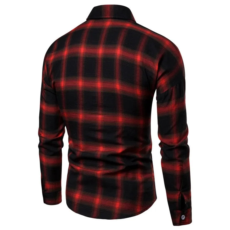 1pcs Spring Autumn Men Long Sleeve Grid Shirt Man Thin Shirt Male Fashion Classic Basic Casual Shirt Coat Men's Slim Tops M-3XL