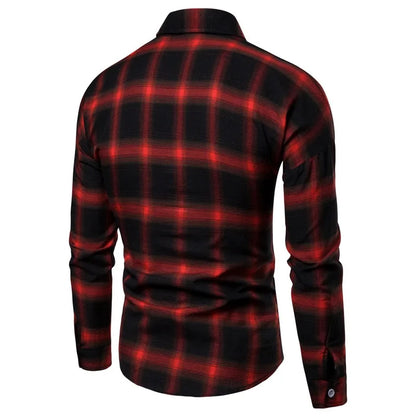 1pcs Spring Autumn Men Long Sleeve Grid Shirt Man Thin Shirt Male Fashion Classic Basic Casual Shirt Coat Men's Slim Tops M-3XL