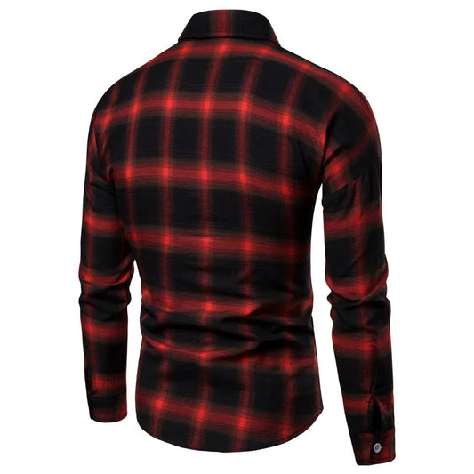 1pcs Spring Autumn Men Long Sleeve Grid Shirt Man Thin Shirt Male Fashion Classic Basic Casual Shirt Coat Men's Slim Tops M-3XL
