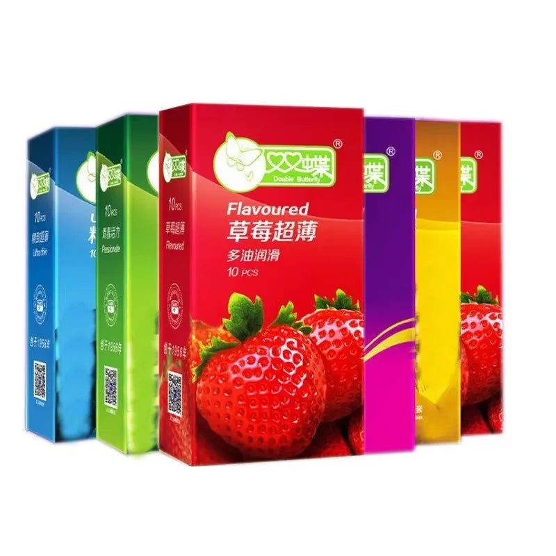 10pcs Fruit Flavor Ultra Thin Condoms Adults Toys For Men 18+ Extra Lubricated Penis Sleeve Male Delay Enhancement Sex Products