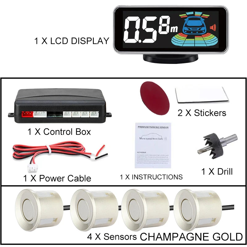 LCD Parking Sensor System Backlight Human Voice Alarm Display 4 Probes 12 Colors Backup Detector Parking Assistance Kit