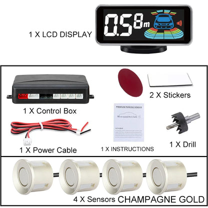 LCD Parking Sensor System Backlight Human Voice Alarm Display 4 Probes 12 Colors Backup Detector Parking Assistance Kit