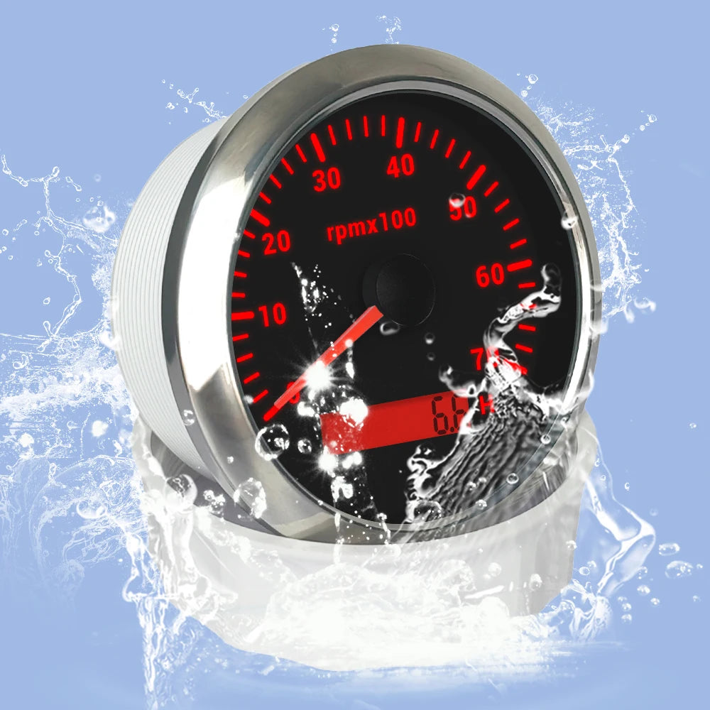 ELING 85mm Auto Marine Tachometer RPM Meter Gauge 3K 4K 6K 7K 8K REV Counter LCD Hourmeter with 7 Backlights 12V 24V
