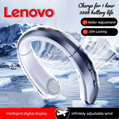 Lenovo Hanging Neck Fan LED Digital Display 8000mAh Portable Bladeless USB Rechargeable Mute Electric Air Cooler