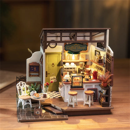 Rolife DIY Mini Dollhouse No 17 Cafe Model Kits DIY Coffee Shop Dollhouse Kids Miniature Fantasy Doll House Wooden Kit Toy
