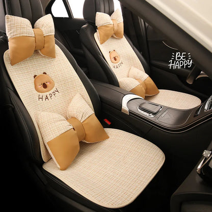 Bear Plush Seat Cushion Cover Universal Skin-Friendly Cute Soft Car Pillow Case Autumn Winter Decorative Seat Accessories