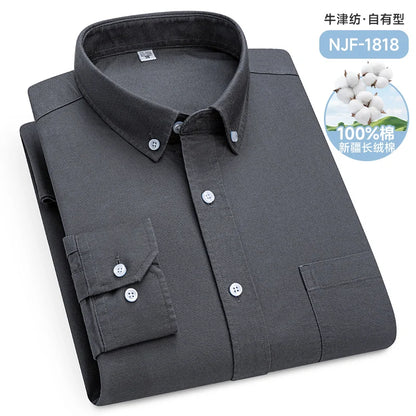 Classic Men's Long Sleeved Check Shirts 100% Oxford Cotton Casual Fashion Soft Plaid Stripe Solid Male Business Slim Fit Blouses
