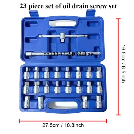 23Pcs Oil Drain Plug Key Set Oil Pan Screw Removal Socket Wrench Automotive Oil Change Tool Kit For Car Repair Maintenance