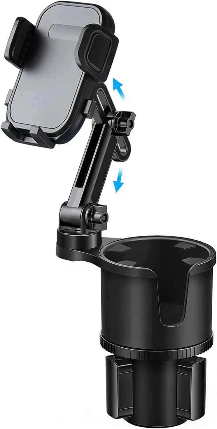 Cup Phone Holder for Car, 2 in 1 Height-Adjustable Dual Cell Phone Holders Car Cupholder Mount, Fit Large Bottle & All Cellphone