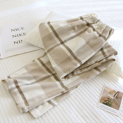 Cotton Flannel Plaid Sleepwear Loose Fit Home Pants Casual Wear for Men And Women Autumn Spring Seasonal Comfortable Long Pants