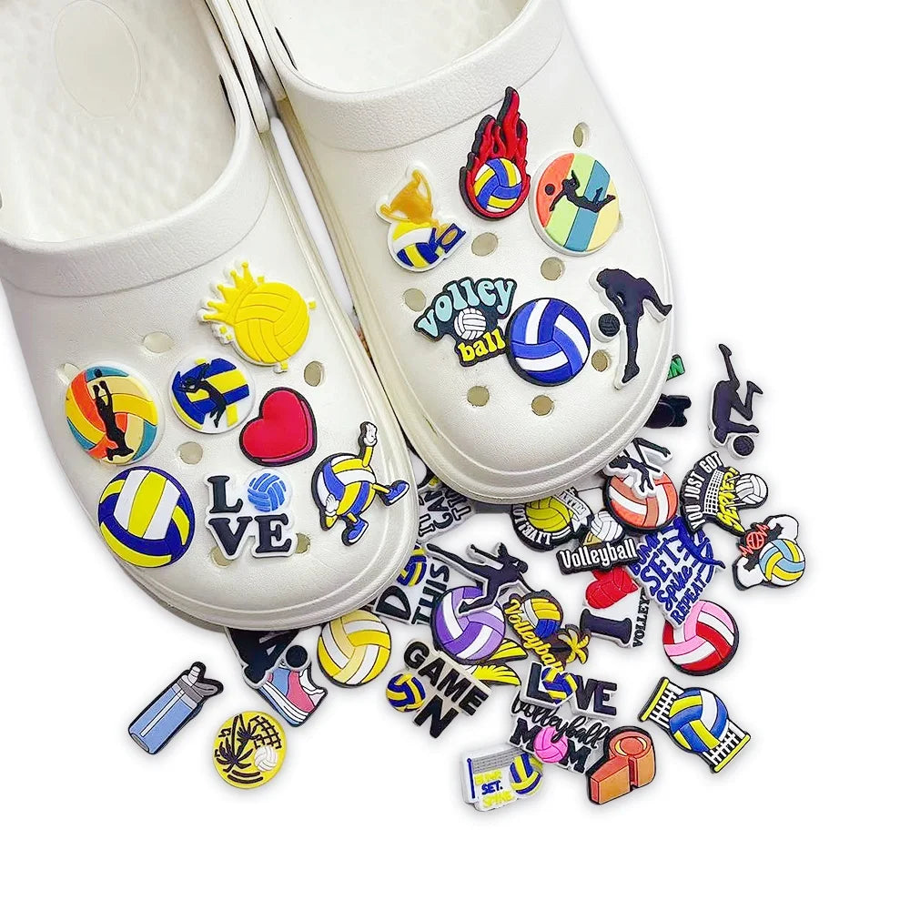 55Pcs Volleyball Shoe Charms for Clog Different Matching Sandals Wristbands Bracelets, Sports Ball Shoe Charms Decorations