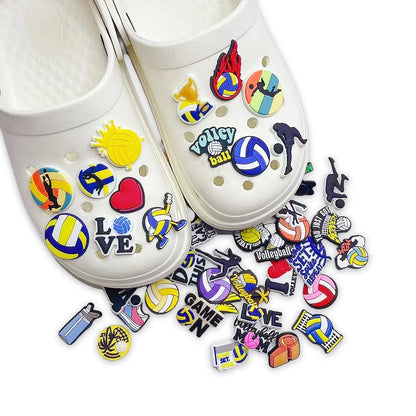 55Pcs Volleyball Shoe Charms for Clog Different Matching Sandals Wristbands Bracelets, Sports Ball Shoe Charms Decorations