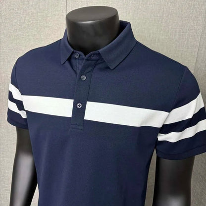 Fashion Stripes~ Men's Polo Shirt Short Sleeve Summer New Loose Fit Collared T-Shirt for Young and Middle-Aged Business