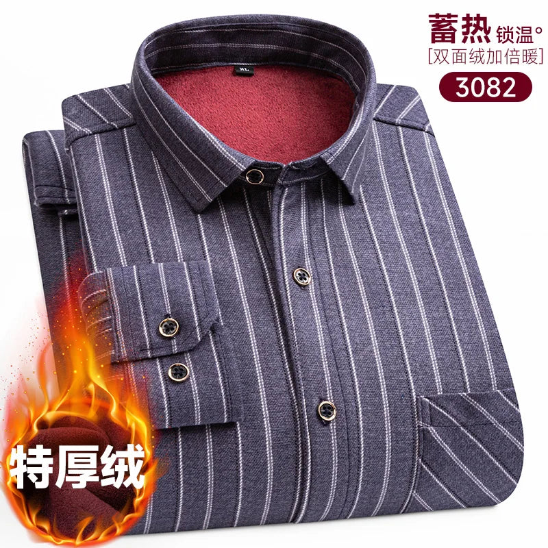 New Men's Long-Sleeved Shirt Thickened and Fleece Warm 8XL9XL Plus Size Autumn and Winter Casual No-Ironing Comfortable Top