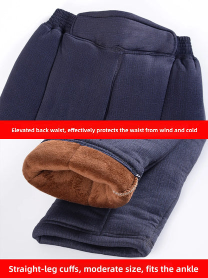 Thickened Cotton Pants for Middle-Aged And Elderly Men Winter Warm High-Waist Fleece-Lined Dad Pants Cold-Resistant Camel Cot...