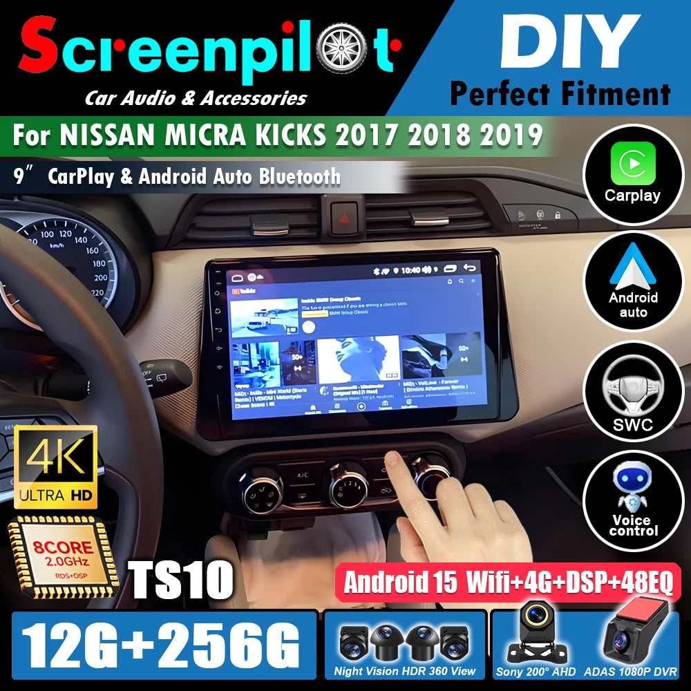 Android 16For NISSAN MICRA KICKS 2017 2018 2019 4G WIFI Car Radio Multimedia Video Player GPS Navigation No 2Din Touch Screen