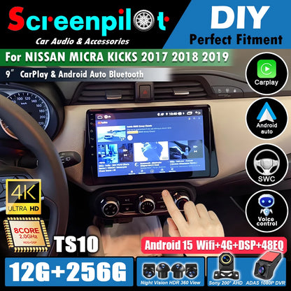 Android 16For NISSAN MICRA KICKS 2017 2018 2019 4G WIFI Car Radio Multimedia Video Player GPS Navigation No 2Din Touch Screen