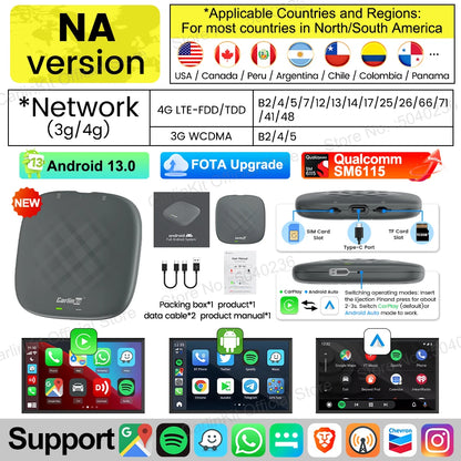 2026 CarlinKit Smart CarPlay Ai Box Android 13 Support Netflix YouTube Split Screen Wireless Android Auto & CarPlay Smart TV Box
