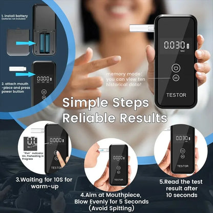 New Professional Portable Breathalyzer Alcohol Tester with Digital Display 8 Reusable Mouthpieces for Home Car Safety Use