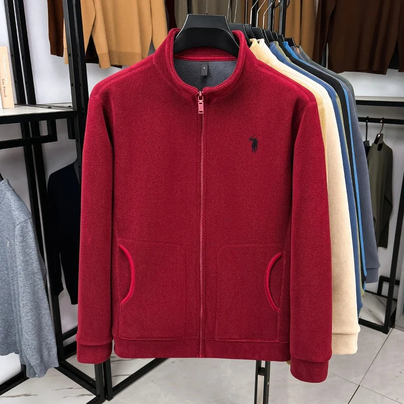 Luxury customized autumn winter new mens stand up collar jacket velvet warm zipper cardigan top exquisite brand embroidered coat